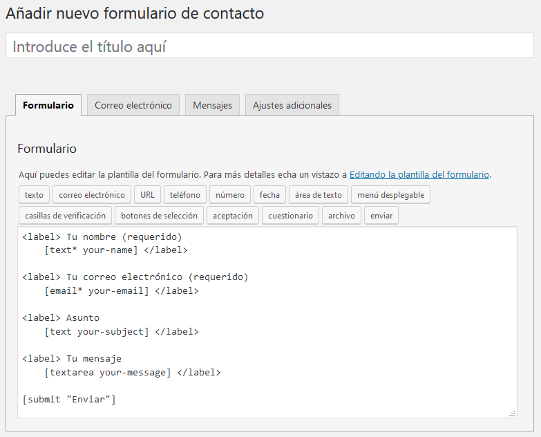 Cómo crear formularios con Contact Form 7: crear y editar formulario de contacto