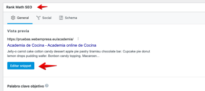 Rank Math SEO   Editar Snippet