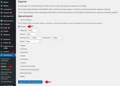 Exportar Entradas WordPress