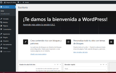 Pantallazo de escritorio de WordPress