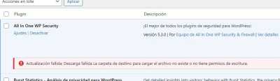 error de actualizacion de plugin