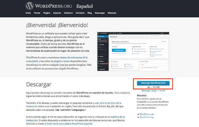 Descarga desde WordPress.org la última versión estable