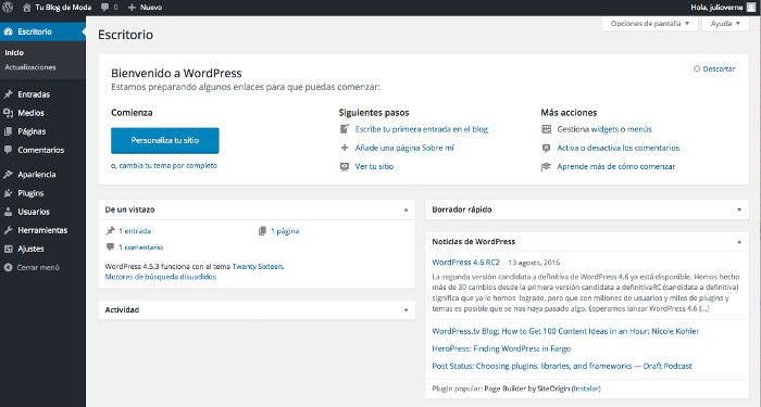 Dentro del dashboard de WordPress