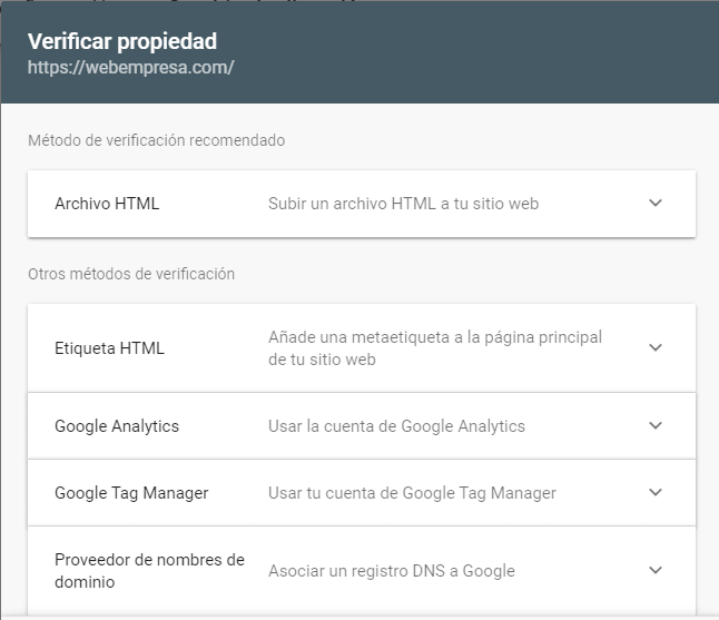 verificar propiedad search console verificar propiedad search console