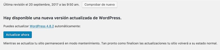Aviso de actualización disponible Aviso de actualización wordpres
