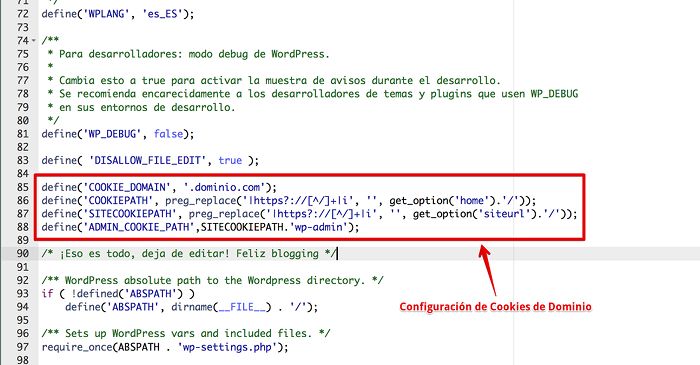 Configuración de cookies en wp-config.php