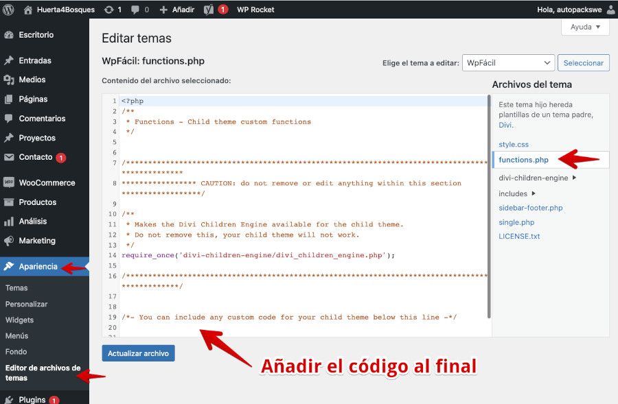 Localización del archivo function.ph en WordPress