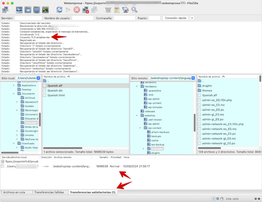 Conexión segura de FTP con TLS en FileZilla