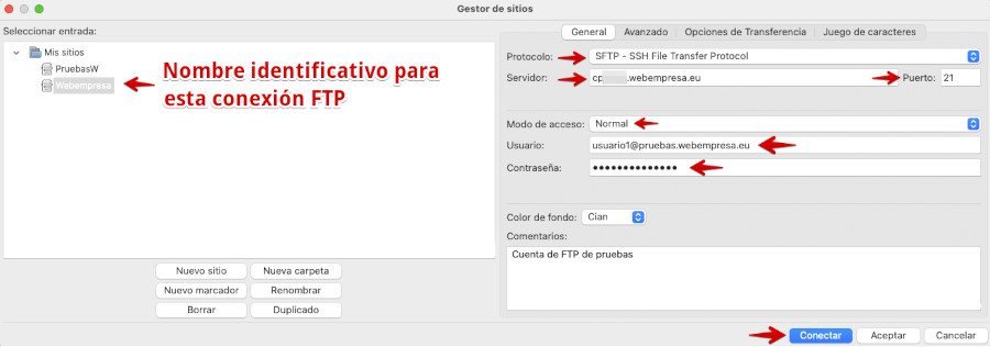 Configurar cuenta de FTP segura en FileZilla