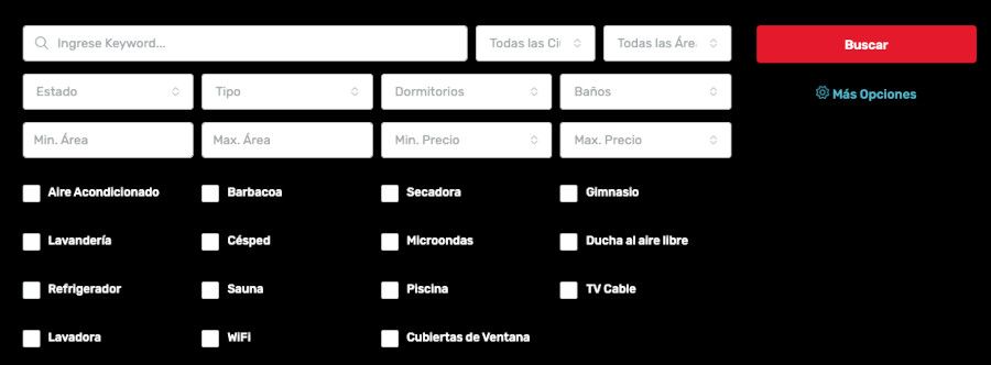 Filtro para propiedades inmobiliarias