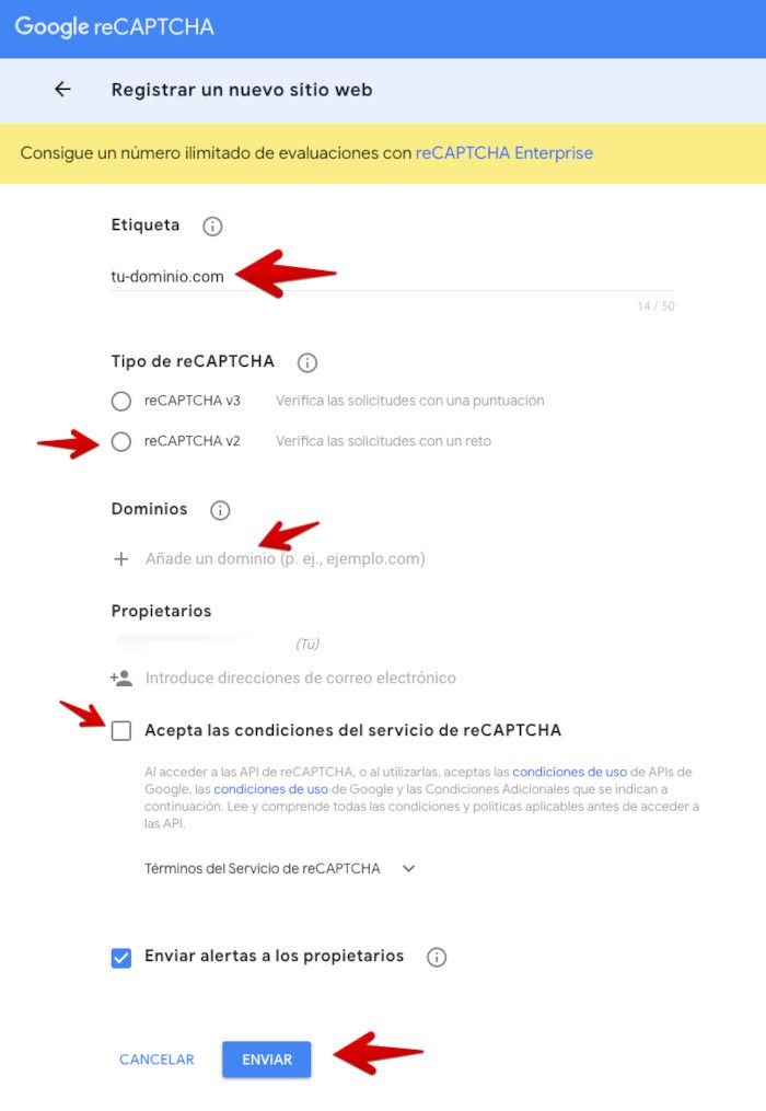 Registrar sitio web para reCAPTCHA v2