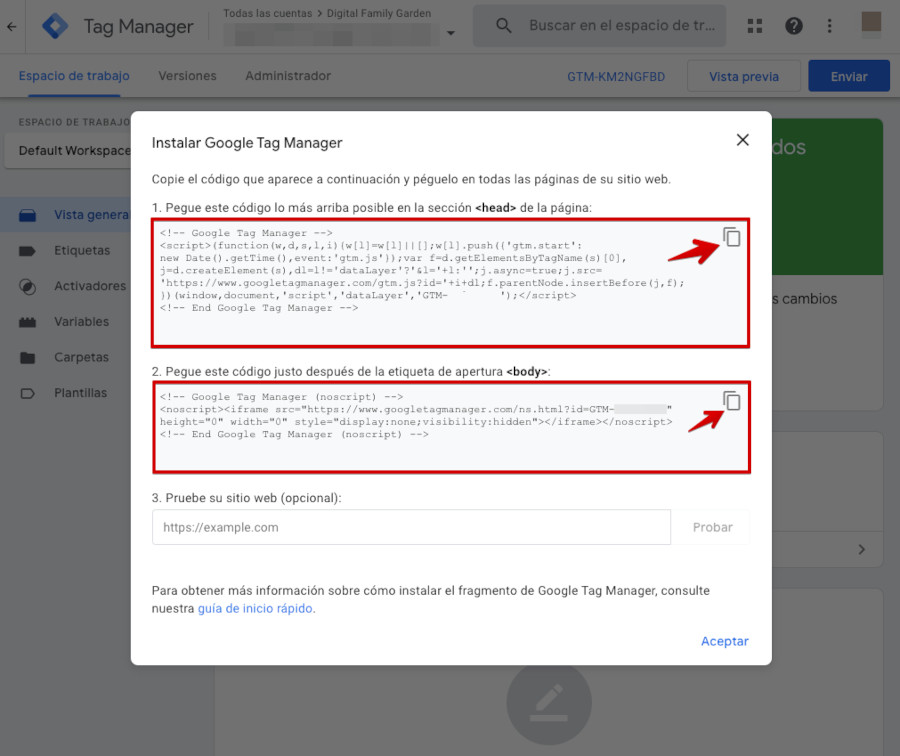Google Tag Manager - Crear cuenta - Códigos para WordPress