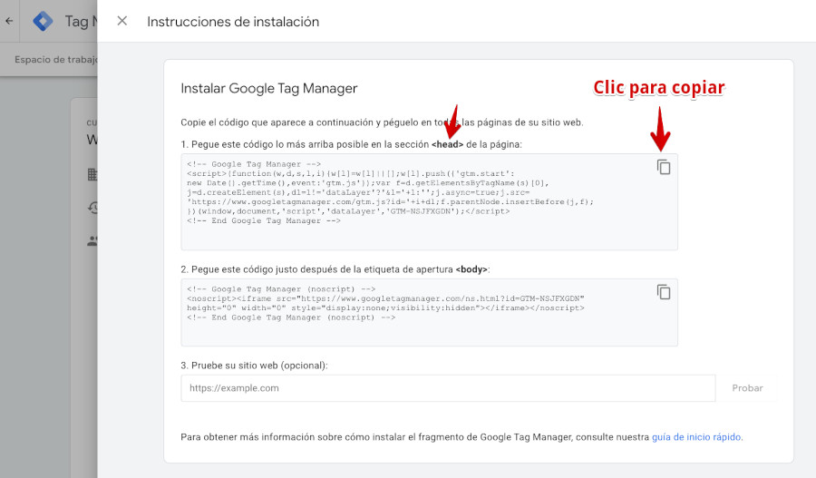 Google Tag Manager - Copiar código para head