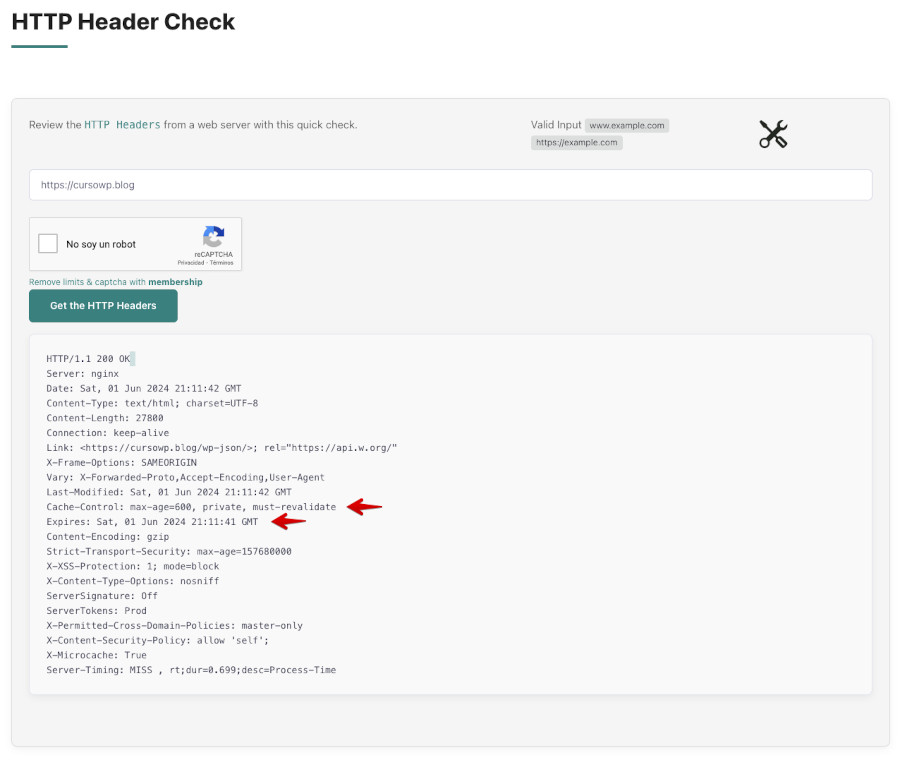 Comprobar encabezados de caducidad con HTTP Header Check