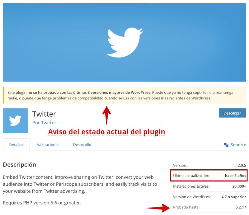 Estado del plugin oficial de Twitter