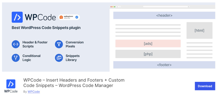 Plugin WPCode – Insert Headers and Footers + Custom Code Snippets – WordPress Code Manager