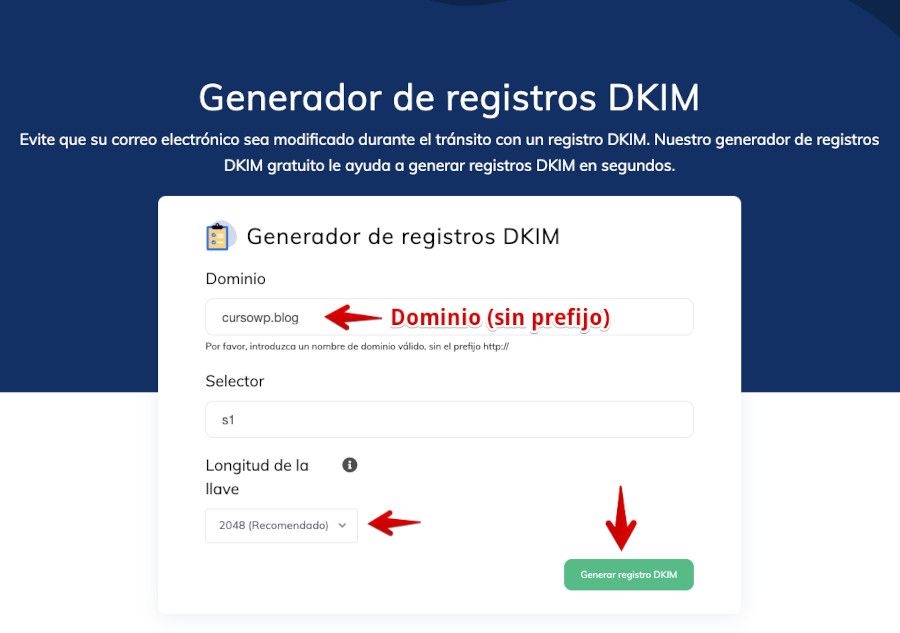 Generador de registros DKIM de PowerDMARC