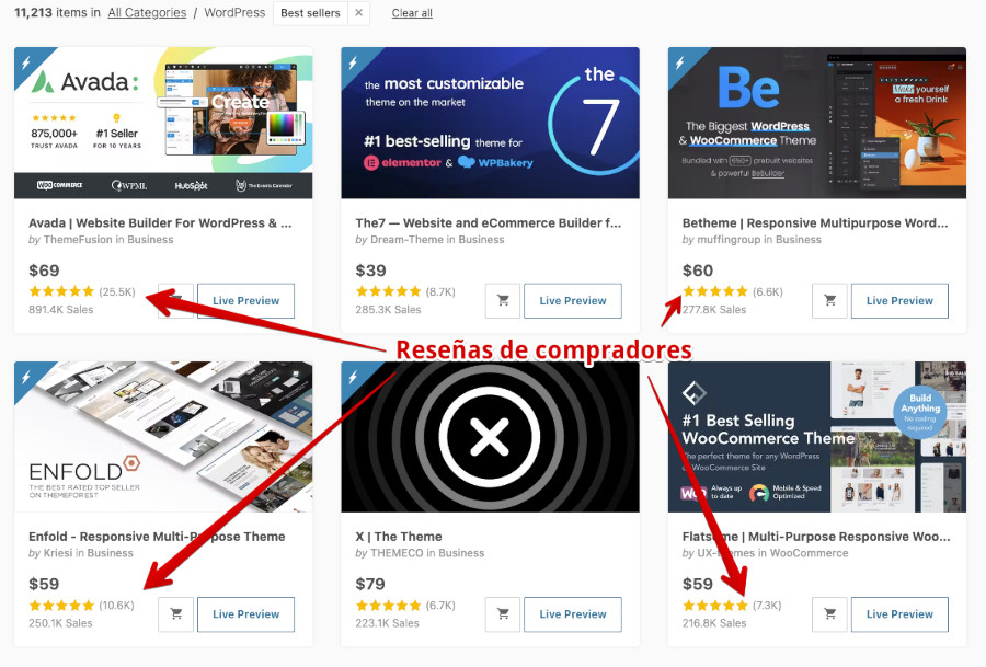 Reseñas de compradores de Temas WordPress