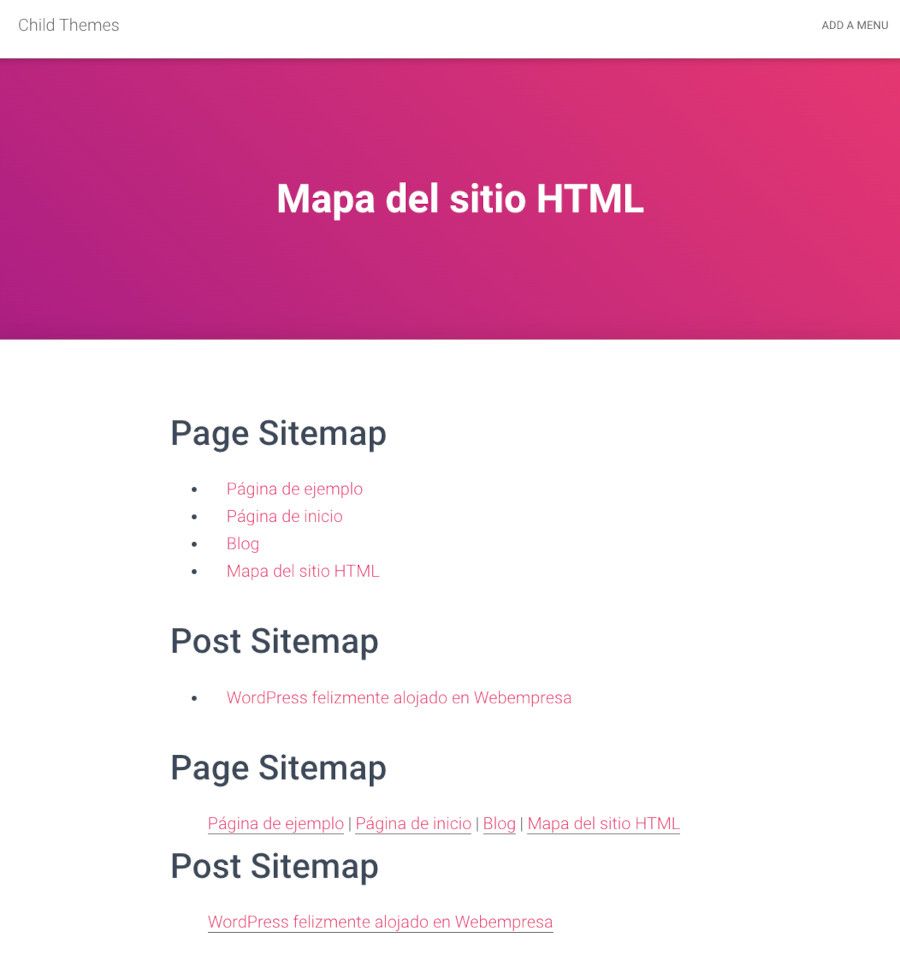 Resultado de la página del mapa del sitio HTML