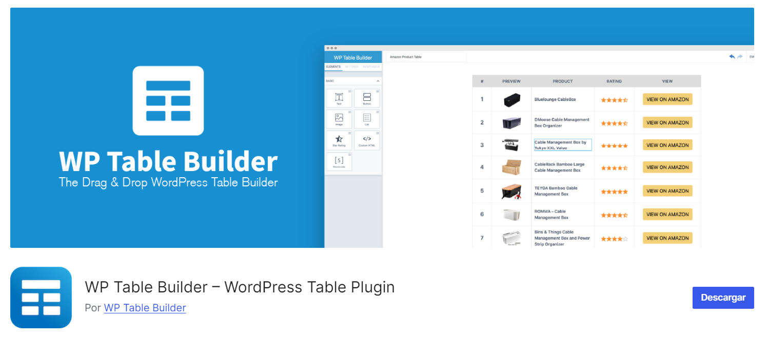 plugin WP Table Builder 