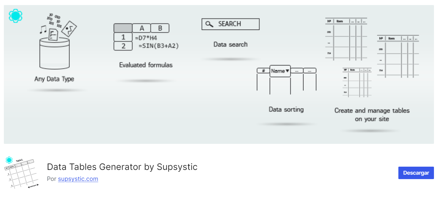 plugin Data Tables Generator 