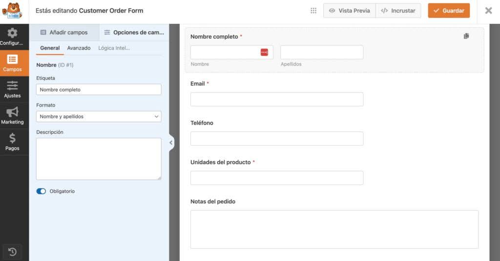 Crear un formulario en WP Forms