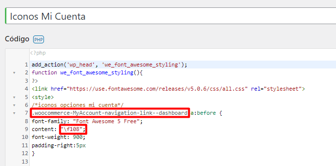 editar codigo iconos mi cuenta