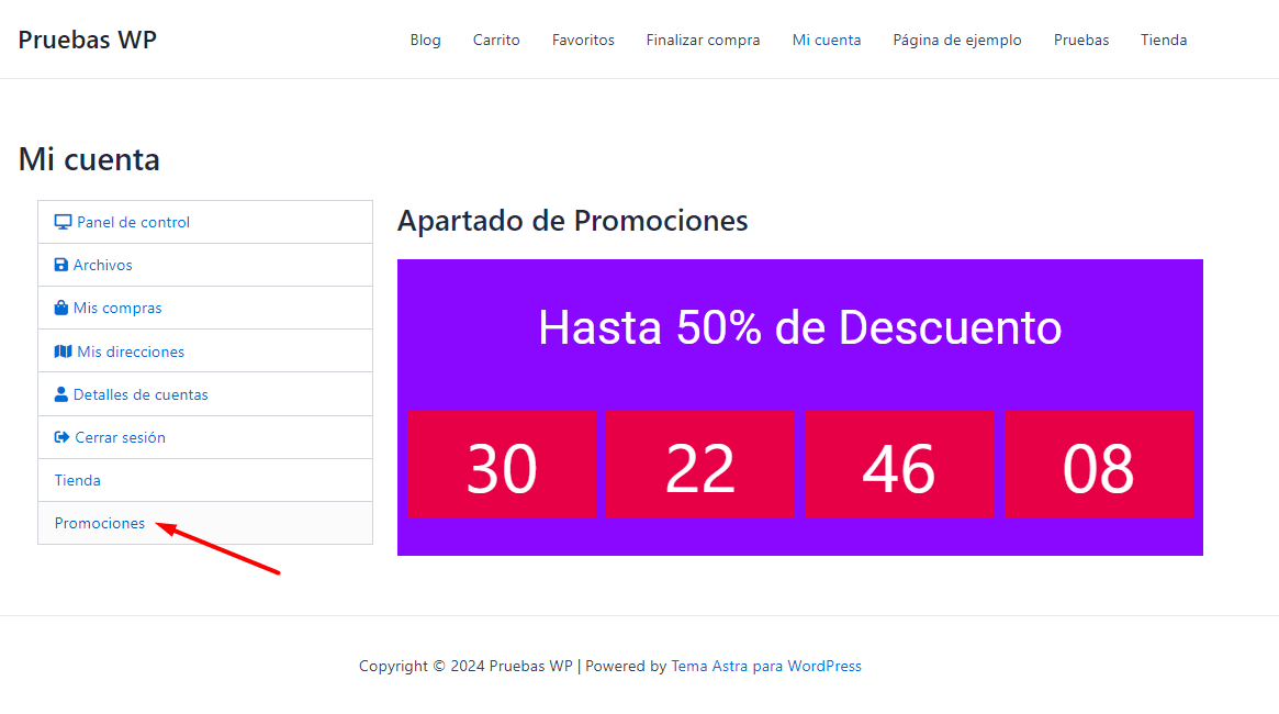 nueva opción con contenido mi cuenta