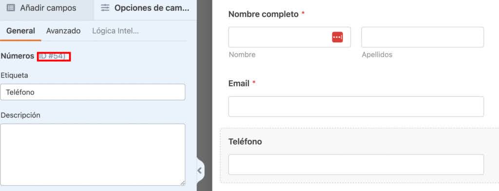 Identificar id campos formularios de WP Forms