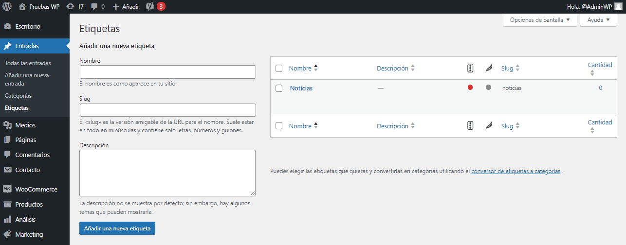 tags en wordpress