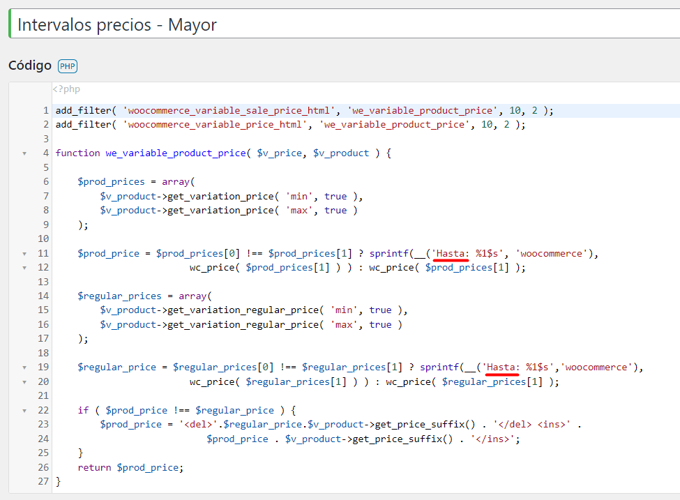 fragmento de código mayor