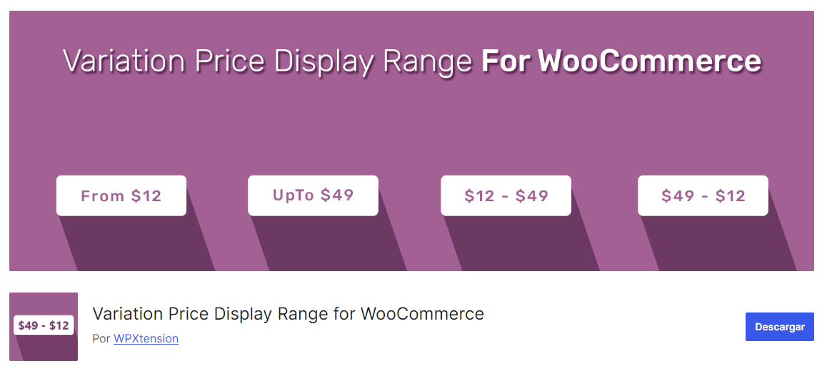 plugin Variation Price Display Range for WooCommerce