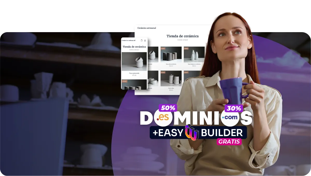 Promo Dominios .com y .es - Mujer con tienda online de cerámica