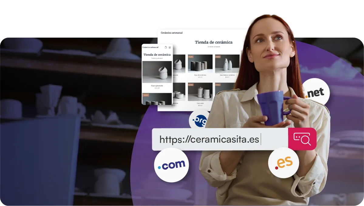 Dominios .com y .es - Mujer con tienda online de cerámica