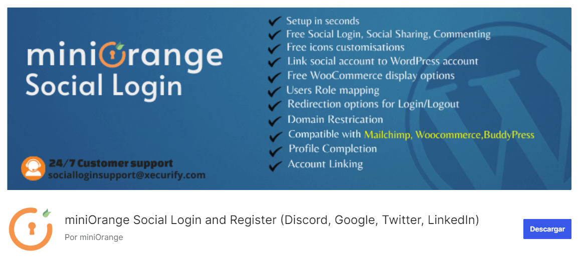 plugin miniOrange Social Login and Register