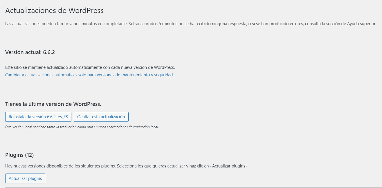 actualizaciones de WordPress