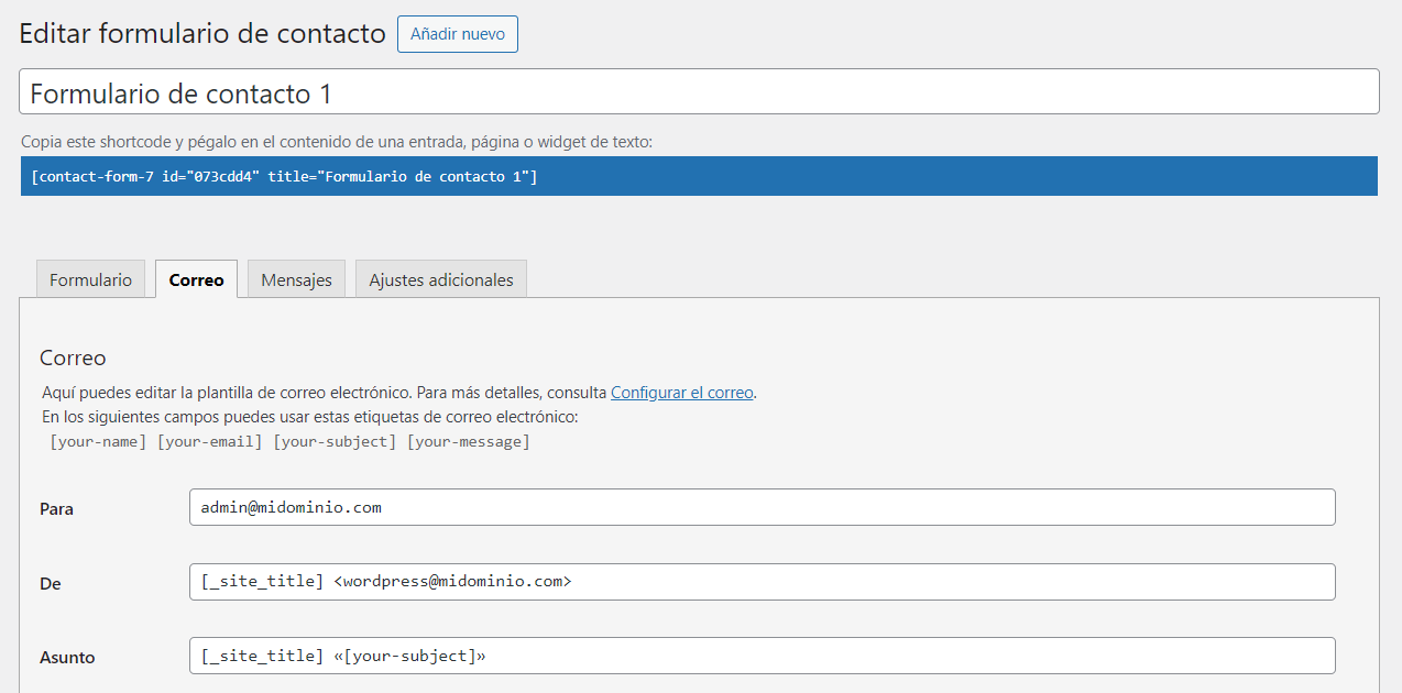 configuración formulario cf7