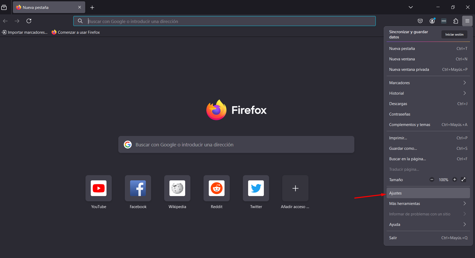 firefox opcion ajustes