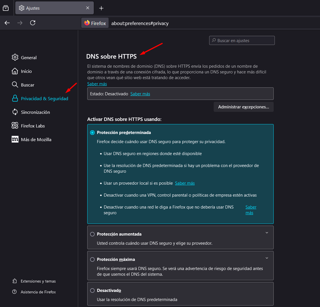 firefox DNS sobre HTTPS