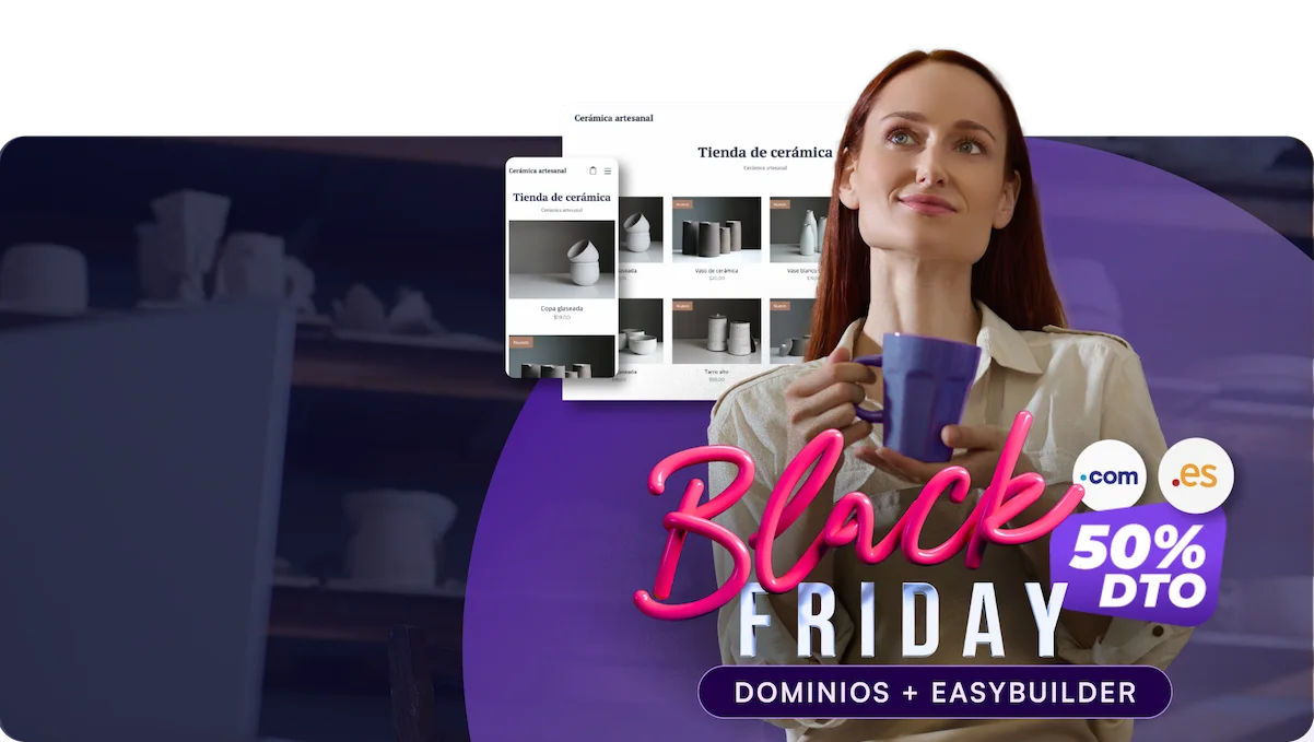 Promo Dominios .com y .es - Mujer con tienda online de cerámica