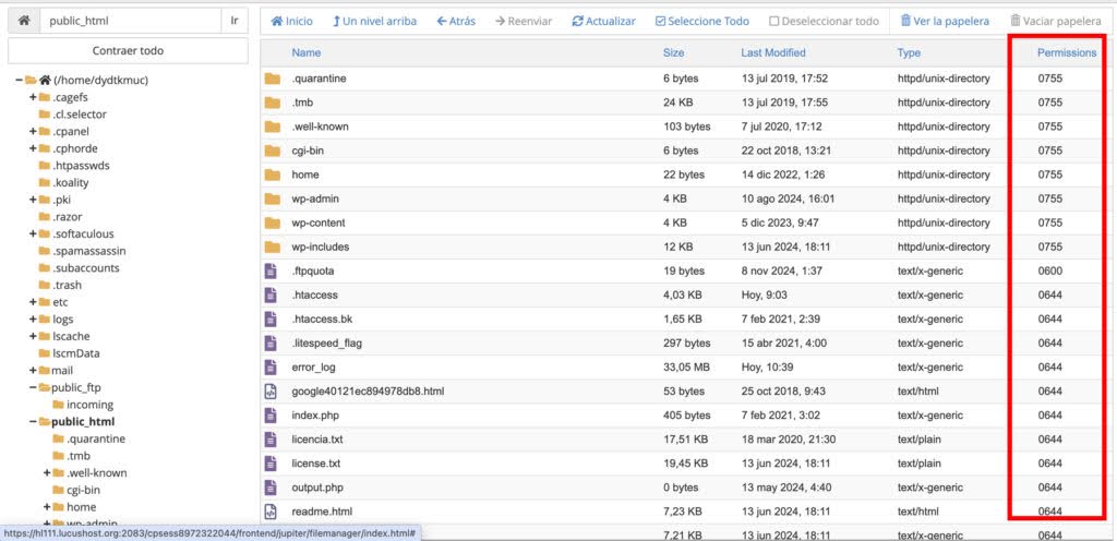 Cambiar permisos de archivos y carpetas en WordPress