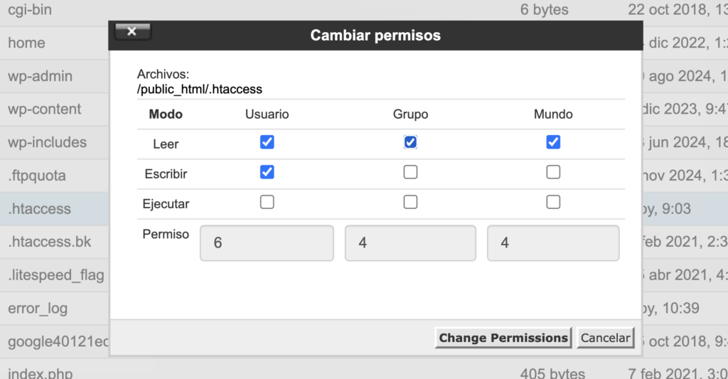 Corregir permisos de archivos y carpetas en WordPress