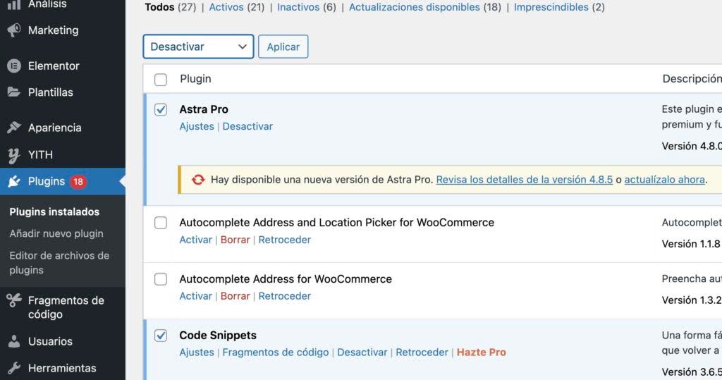 Desactivar plugins temporalmente