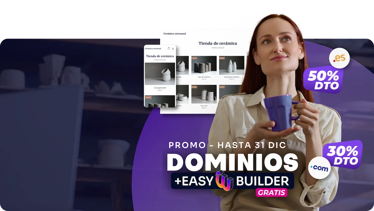 Promo Dominios .com y .es - Mujer con tienda online de cerámica