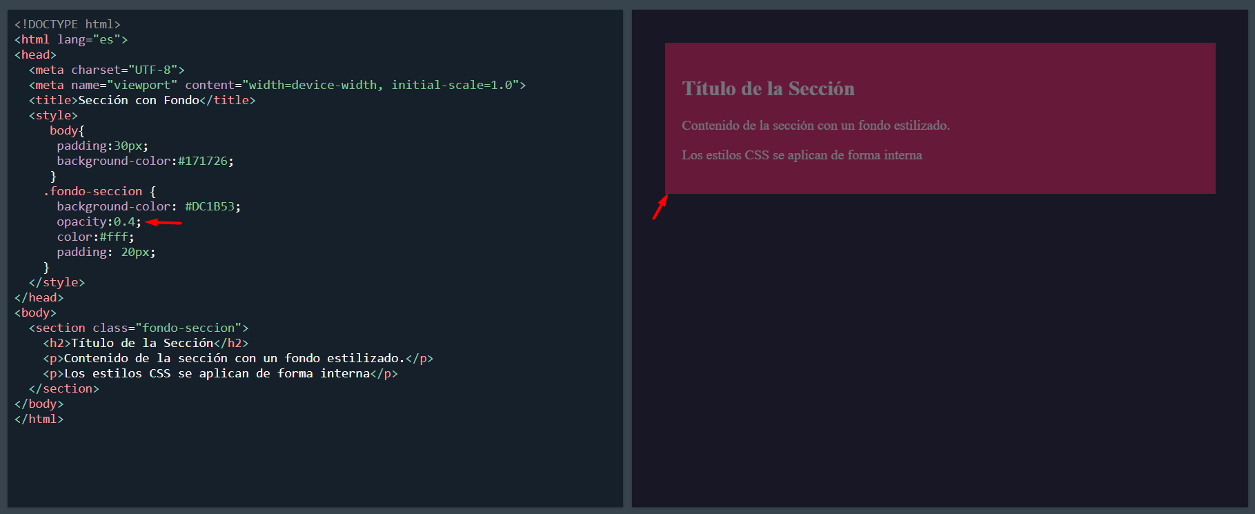 opacidad elemento css