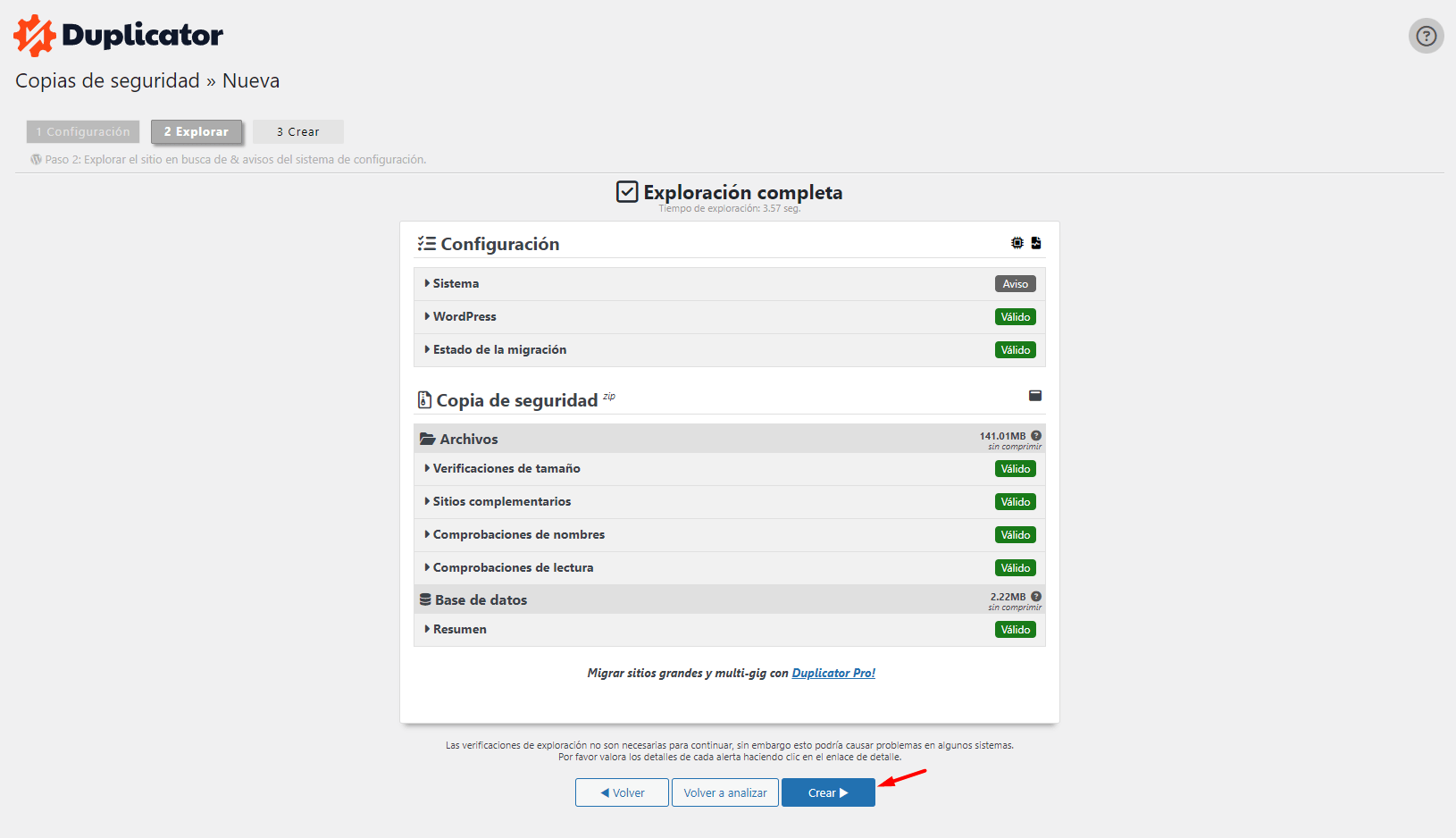 Crear paquete último paso