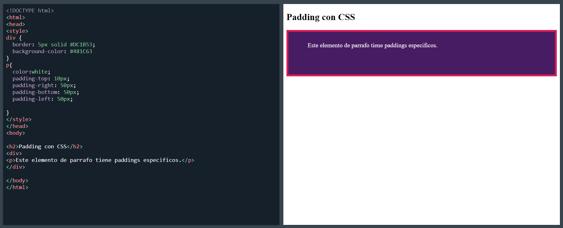 padding css lados especificos