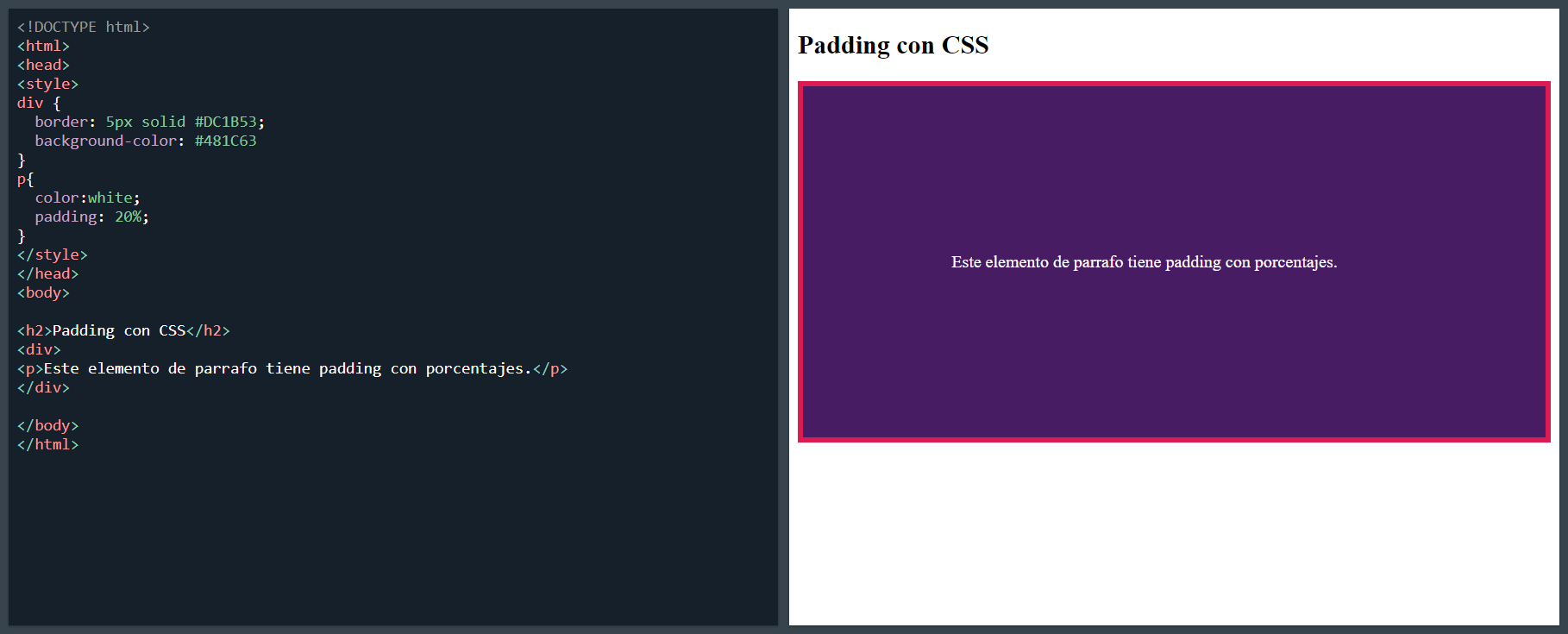 padding css dos valores