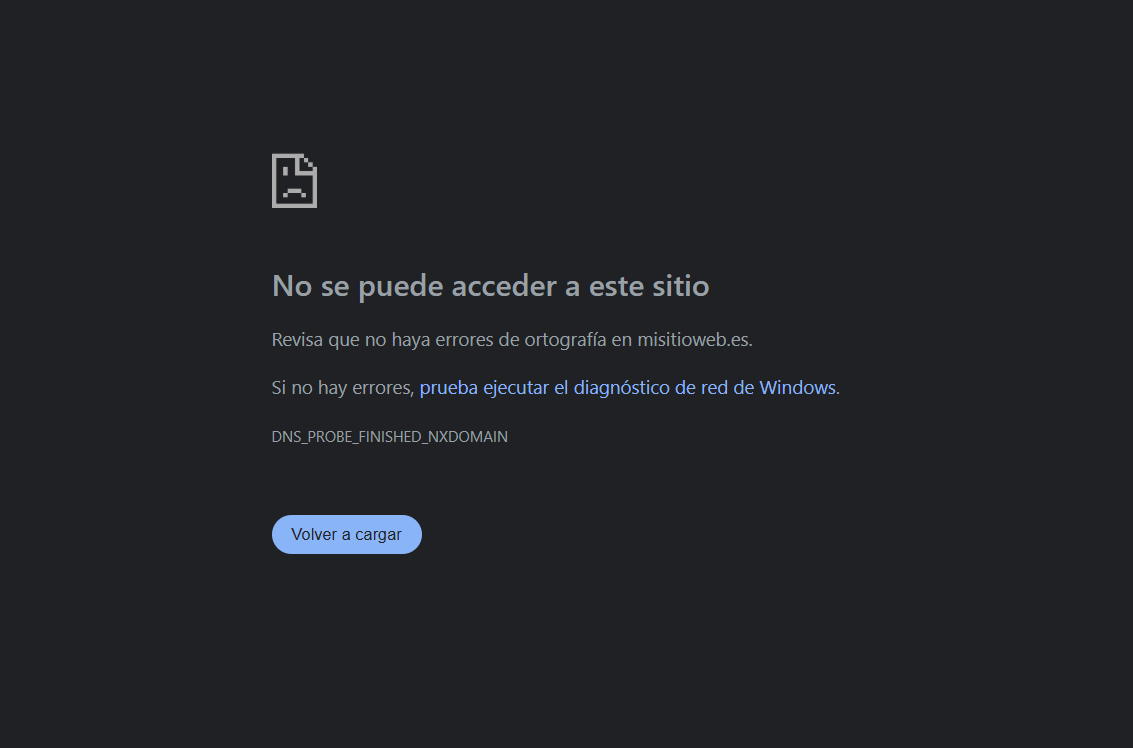 error navegador DNS_PROBE_FINISHED_NXDOMAIN