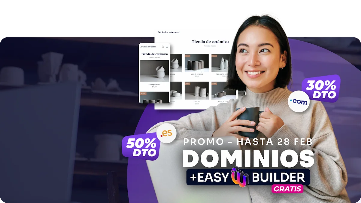 Promo Dominios .com y .es - Mujer con tienda online de cerámica